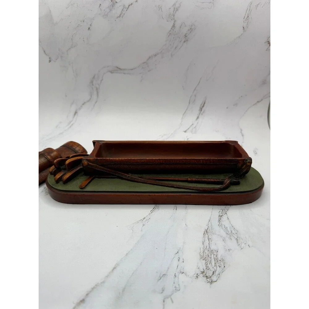 Vintage Golf Bag Trinket Box Desk Accessory Enesco Resin Brown